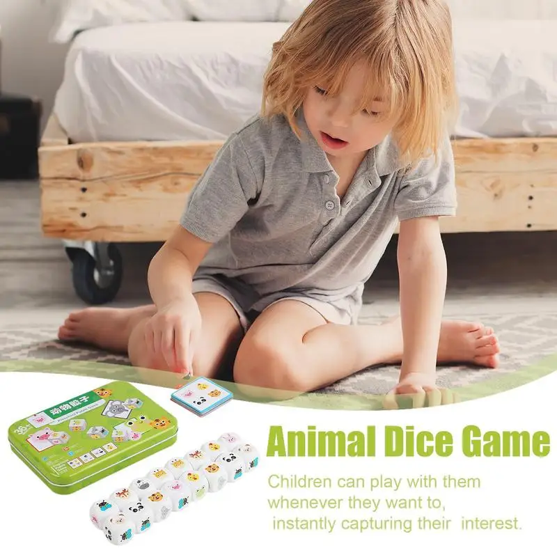 Educational Matching Games Wooden Animal Dice Game Children Cartoon Matching Toys Cute Learning Toys For Families Picnics Travel