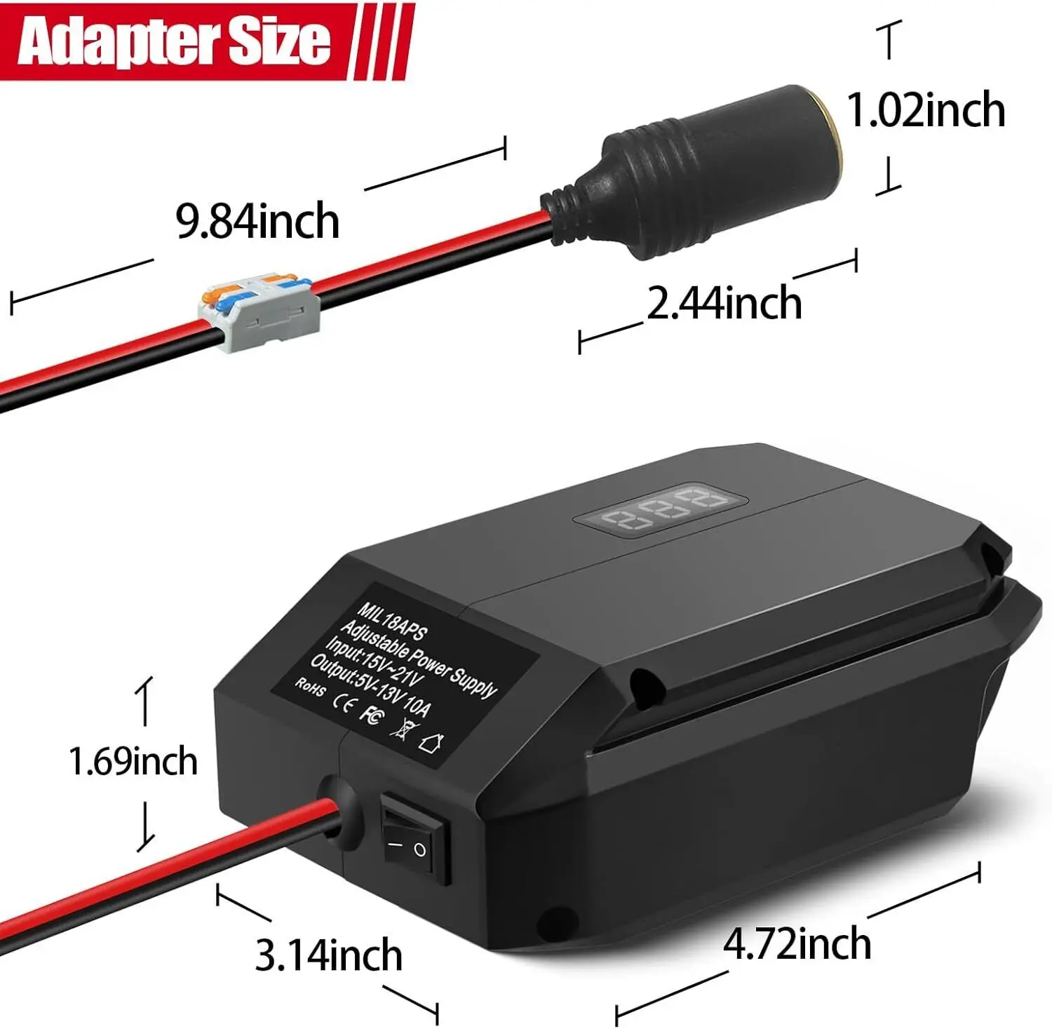 Imagem -04 - Step Down Converter For Milwaukee Adaptador de Bateria Power Wheel Adapter Todos os Aparelhos do Carro Carro Uso Frigorífico 18v a 12v