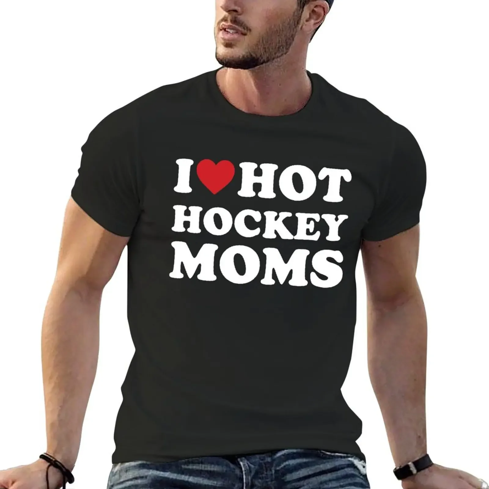 

Funny Hockey I Love Hot Hockey Moms T-Shirt custom t-shirts summer top fashion shirts mens graphic t-shirts big and tall