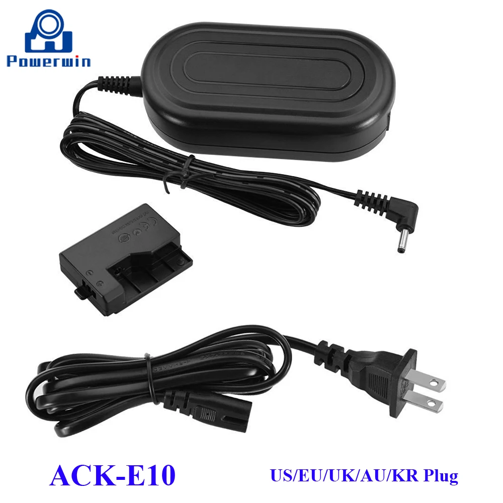 Powerwin ACKE10 ACK E10 ACK-E10 Adapter do aparatu zasilanie prądem zmiennym dostaw DR-E10 imitacja baterii dla EOS T6 T5 T3 1200D 1300D 1500D 3000D