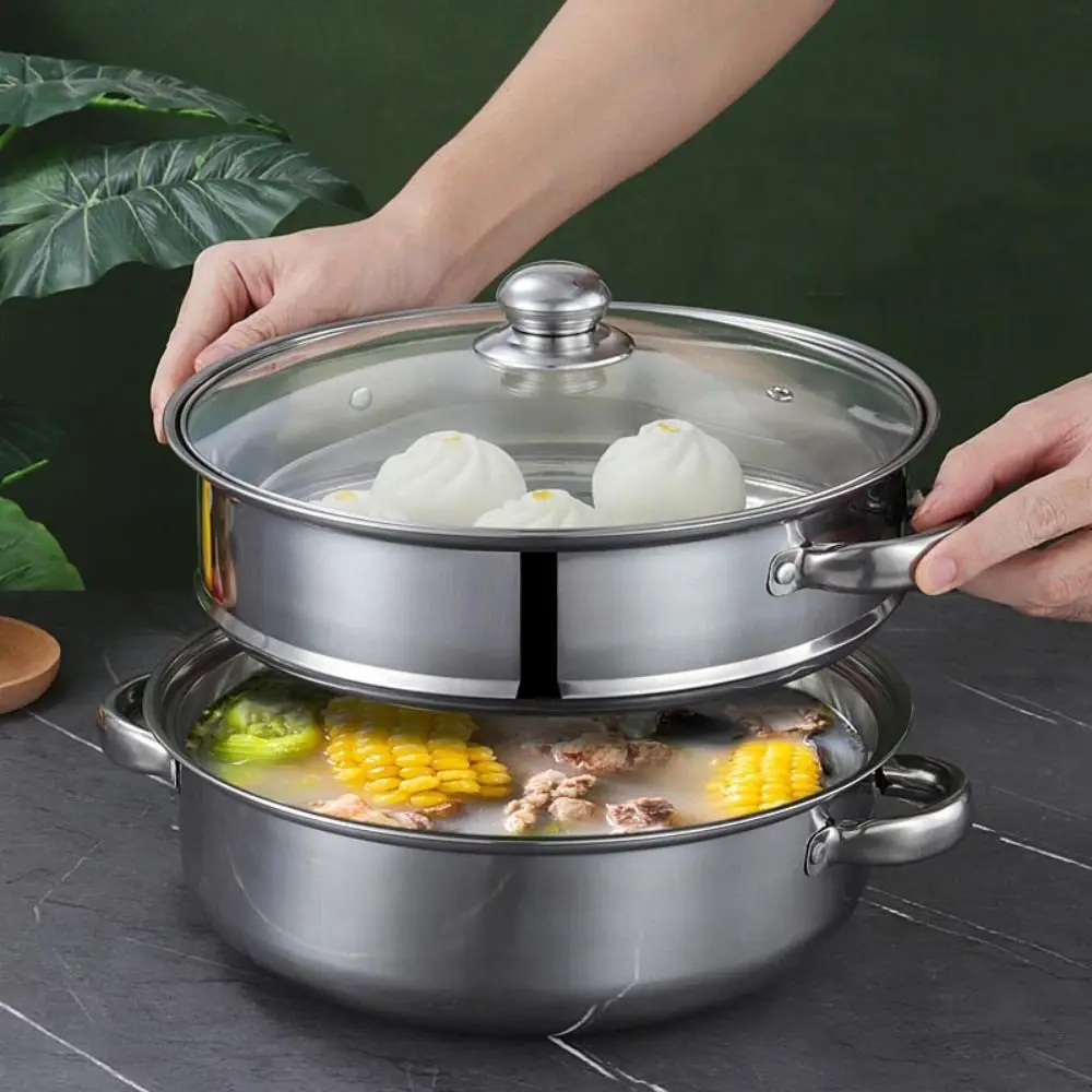 Durable Thickened Steamer Pot Double Ear With Lid Korean Ramen Pot Fast Heating Multifunctional Soup Pot Kitchen Cookware