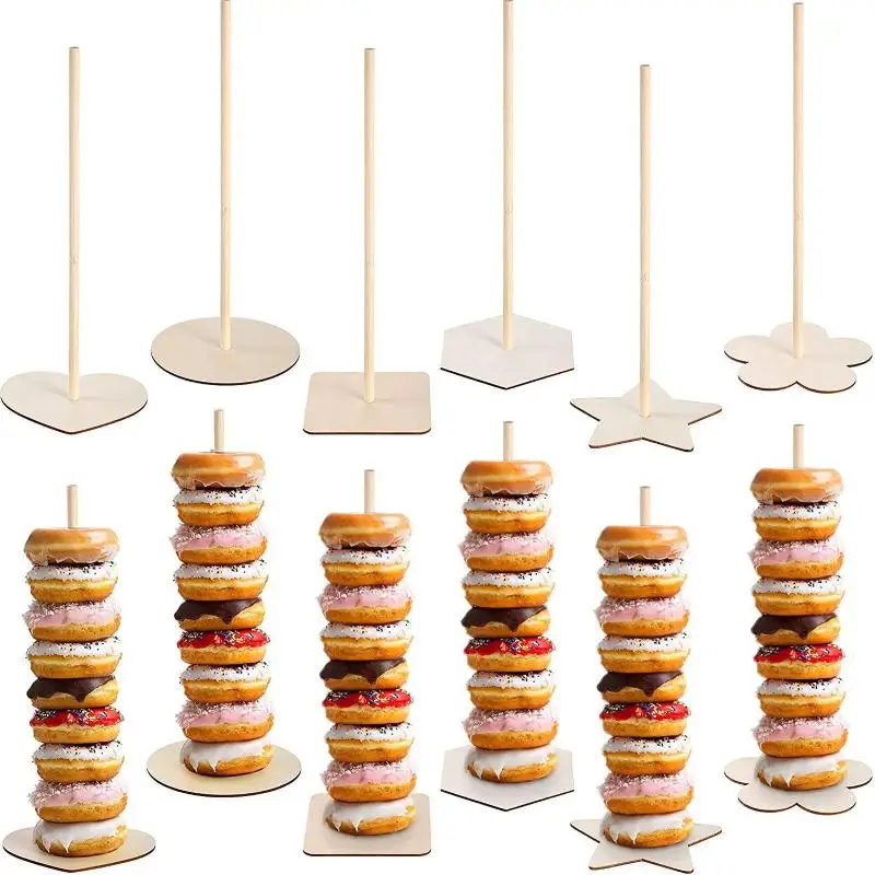 1 Set Wooden Doughnut Holder Dessert Display Rack Dim Sum Bread Sales Rack Donut Stand Birthday Party Wedding Table Decoration