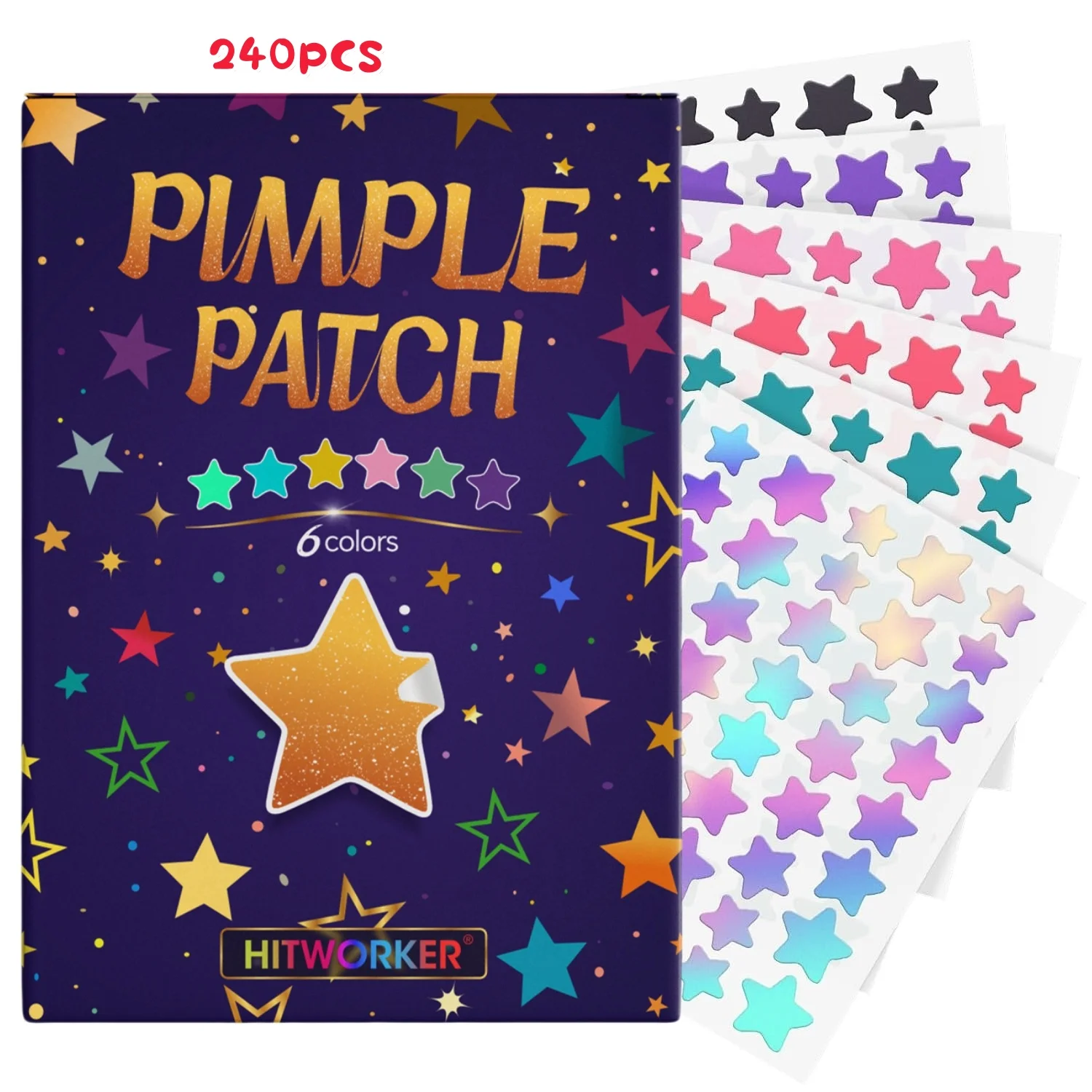 240Pcs Star Shape Pimple Patches 6 Colors Cute Blemish Cover Stickers Face Spot Patches for Daily Skin Care