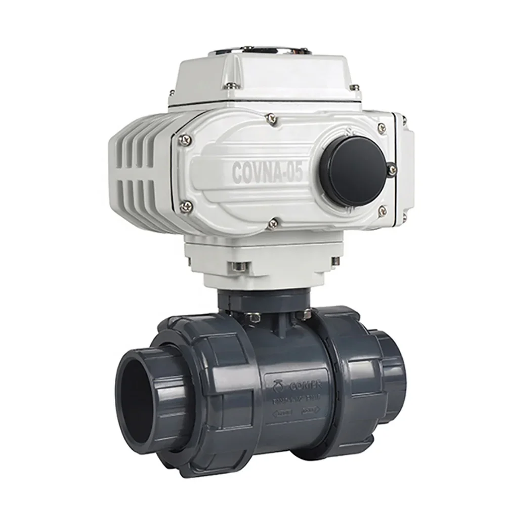 75mm Motor Operated 2 Way Double Union Plastic Motorized Control Actuator Ball Valve
