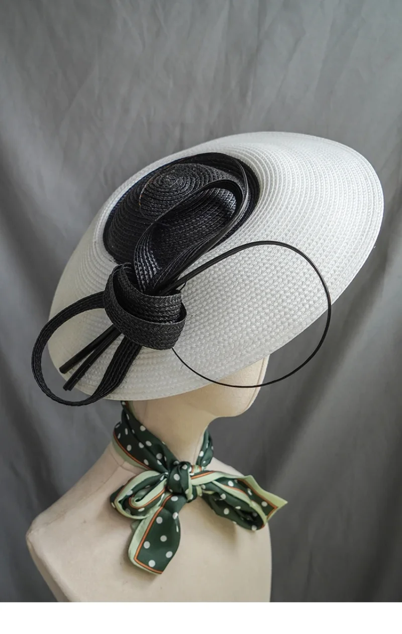 New Fascinators Black White Weddings Pillbox Hat For Women Church Hat Sraw Fedora Black Wide Ladies Dress Sinamay Derby Hats