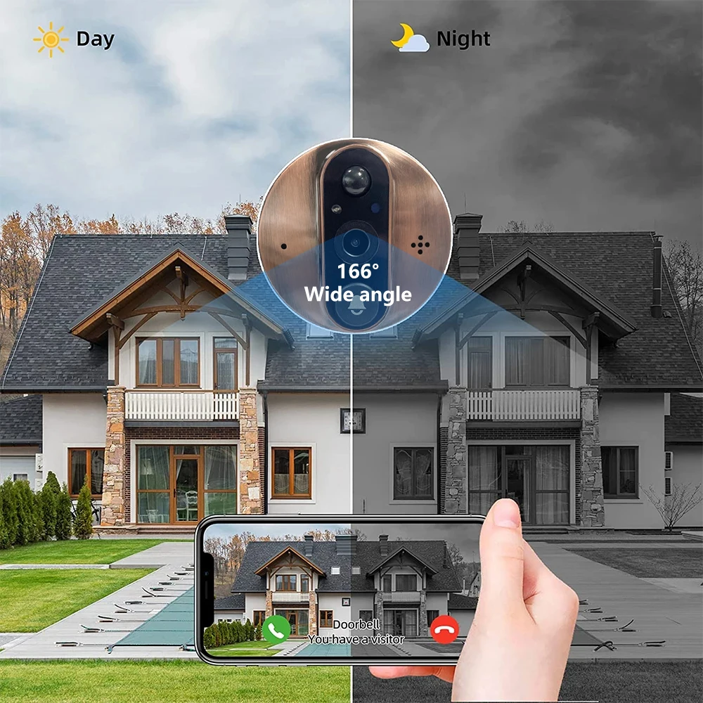 Alexa Google 3MP Tuya Smart WiFi Doorbell Eye Peephole Camera Battery PIR Motion Detector Infrared Night Vision Digital Viewer