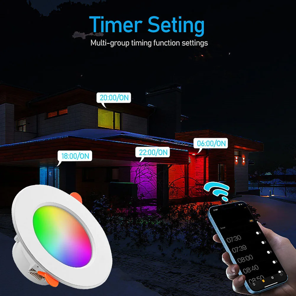 Tuya-Downlight LED RVB avec Bluetooth, Plafonnier Intelligent, Commande Vocale pour Alexa Google Home, Projecteur Dimmable, RGBW + CW + CCT, 10W