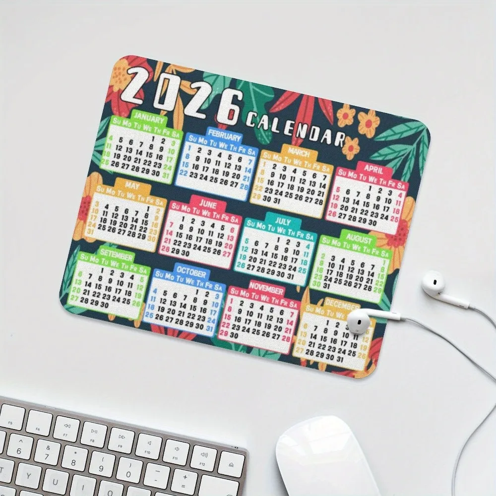 Alfombrilla de ratón cuadrada con calendario 2026, Base de goma antideslizante, almohadillas portátiles de escritorio para oficina, accesorios para ordenador portátil y PC