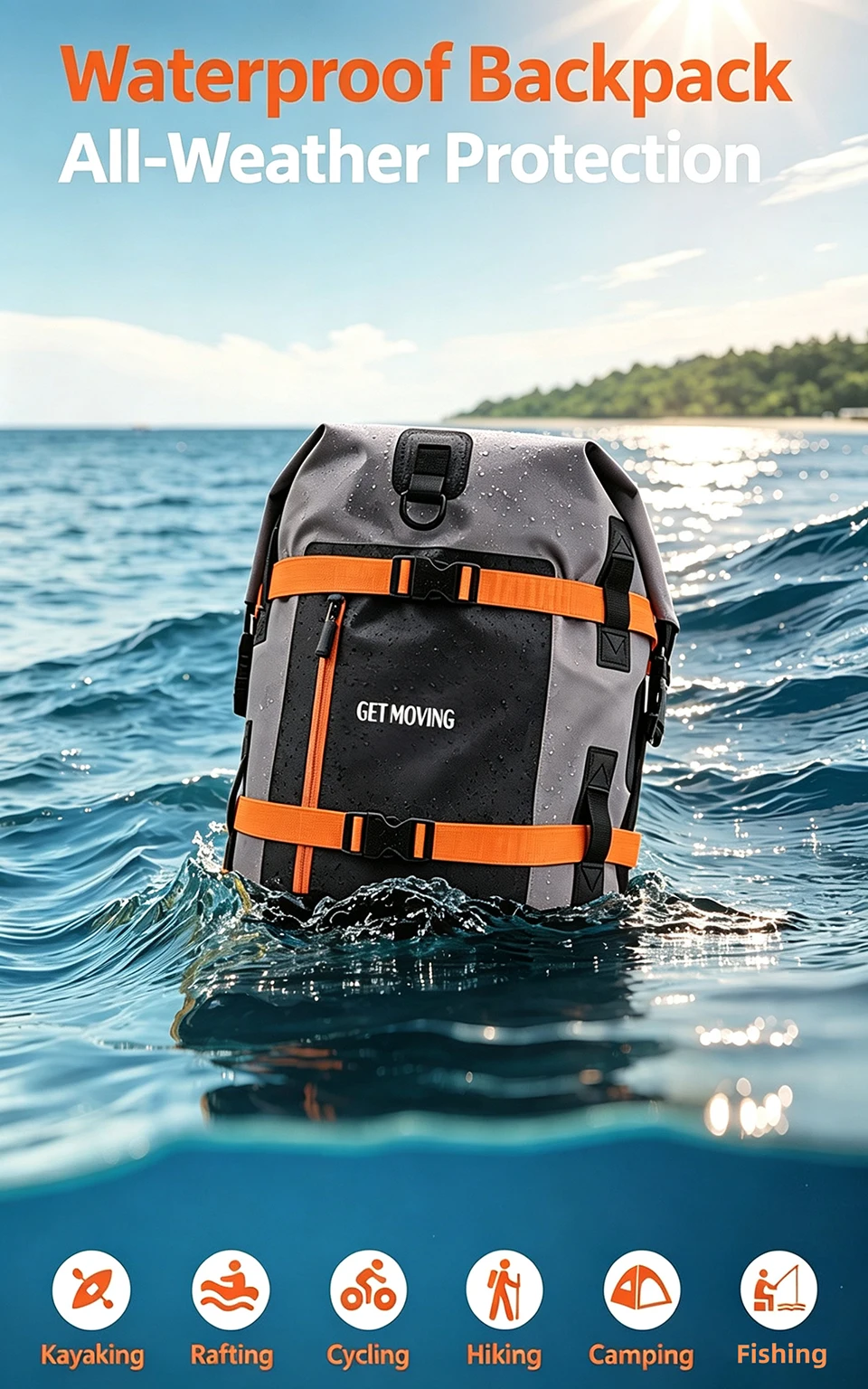 Schwimm-PVC-Packtasche, wasserdichter Rucksack für Damen und Herren, 40L, für Kajak, Trekking, Rafting, Surfen, Bootfahren, Trockentasche – Detail 1
