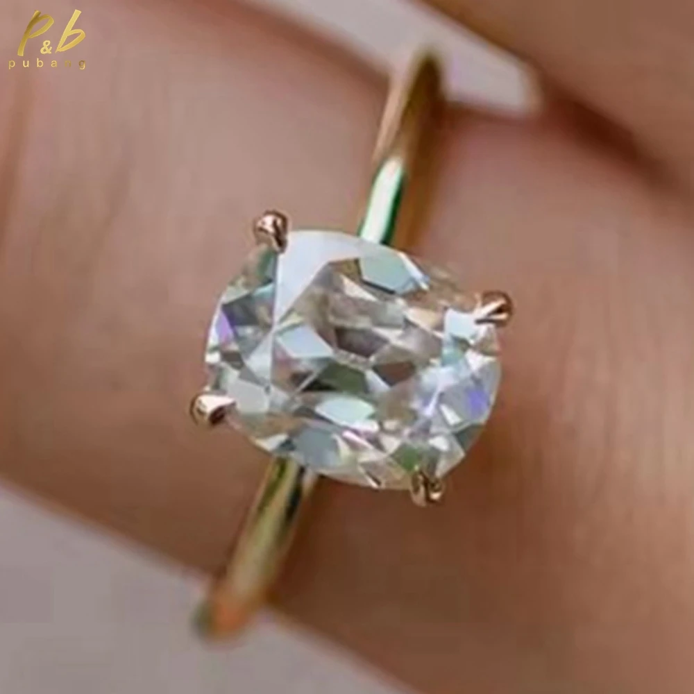 

PuBang VVS1 3EX D Color Real Moissanite Ring Real Pure Genuine 18k gold Women Rings 4Carat Old Mine Cushion Cut Modern Wholesale