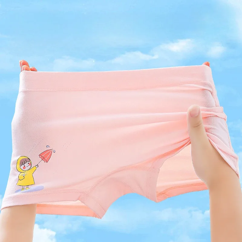 

4PCS Kids Cotton Antibacterial Panties Girls Cute Print Knickers Soft Comfort Thin Breathable Underwears 3+y Young Child Clothes