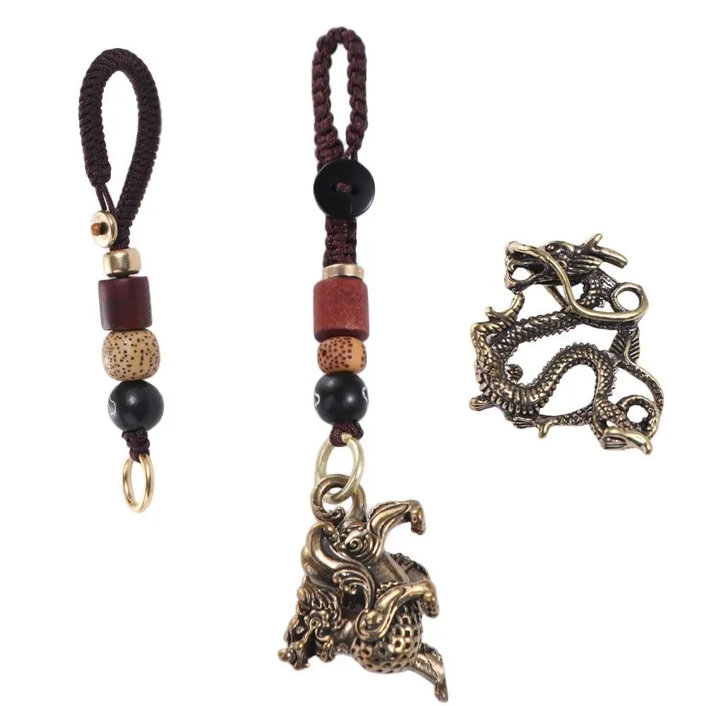 

Animals Lucky Rope Pendant Brass Dragon Pendants Car Key Chain 12 Zodiac Keyring Kirin Keychain Copper Beast Dragon Keychain