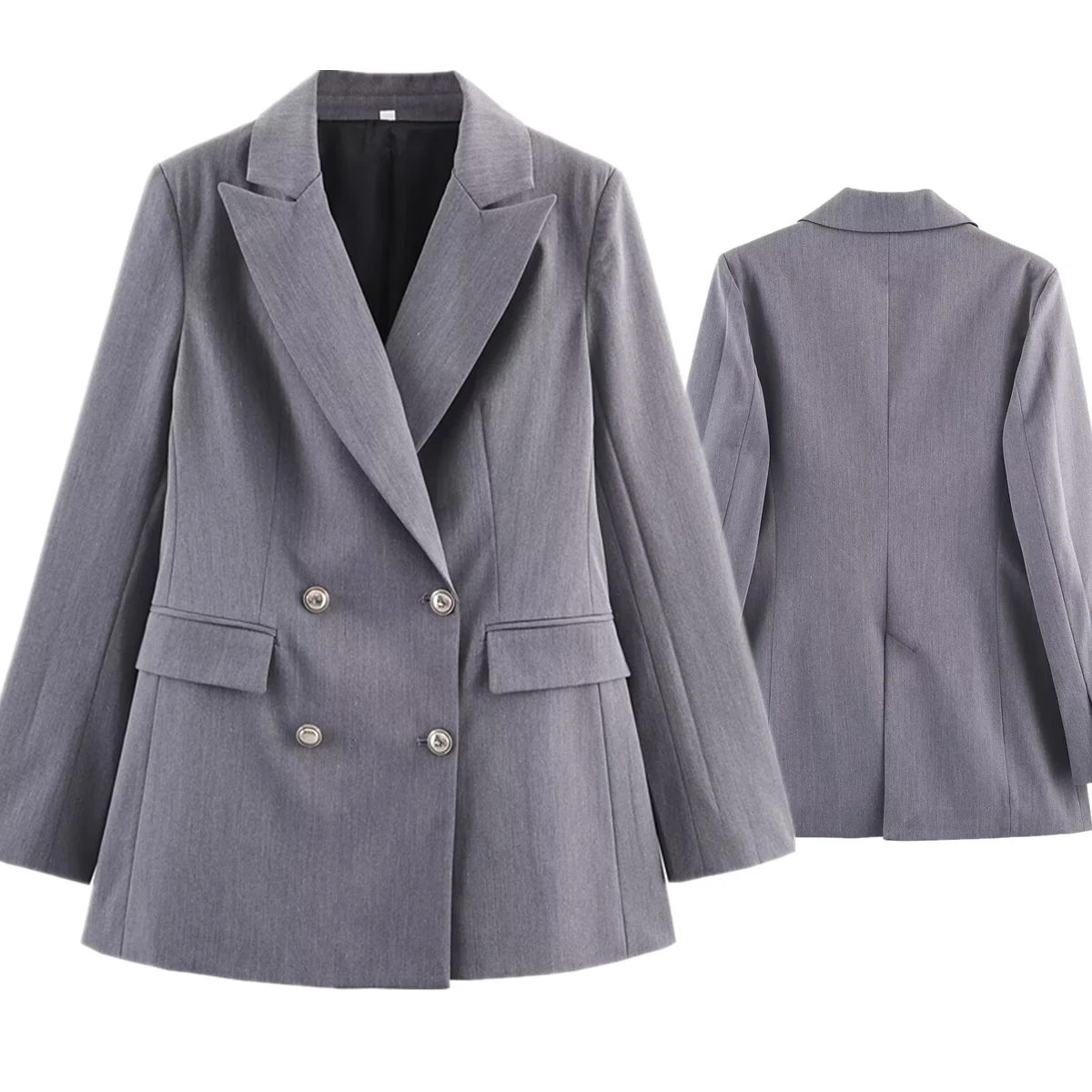 

Maxdutti Britain Fashion Office Lady Double-breasted Gray Suit Minimalist Casual Women's Jacket Woman Clothes Blazer Woman Tops