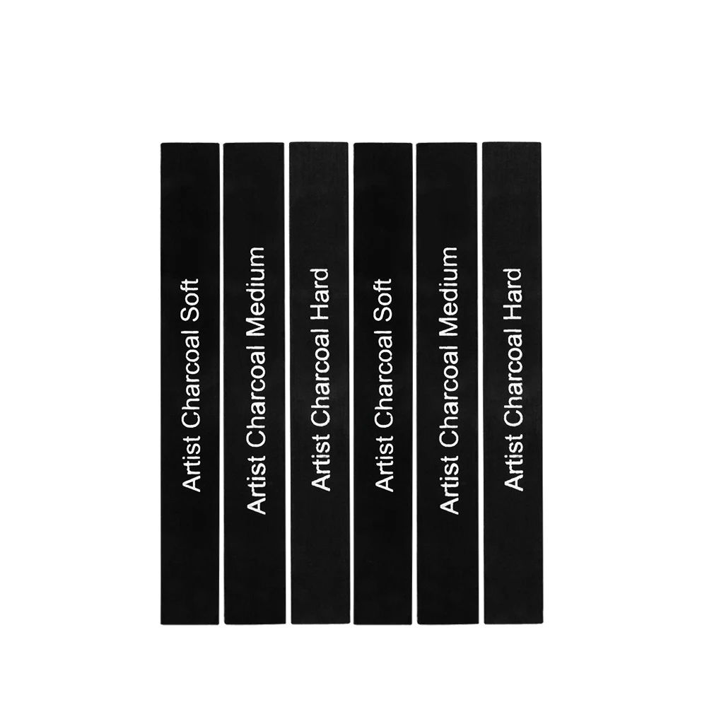 Premium 6Pcs 10x10x80mm Square Sketch Charcoal Sticks Soft Medium Hard Compressed Drawing Pencils Set Graphite Rod Art Supplies