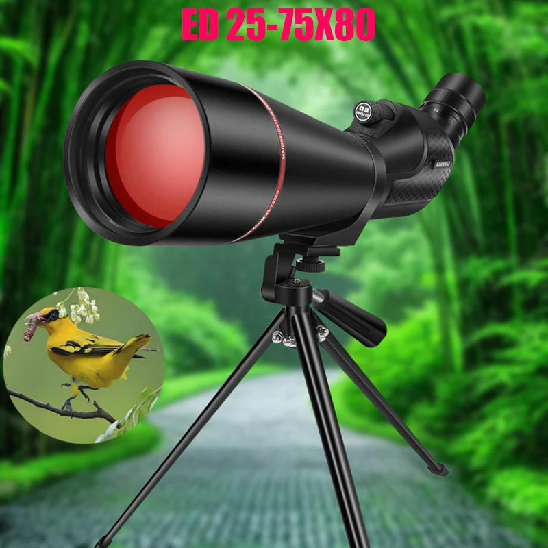 ED 25-75x80 Teleskop Spektiv Leistungsstarke Zoom Monokulare Wasserdicht Für Vogel Beobachtung Ziel Schießen Mit Telefon Adapter