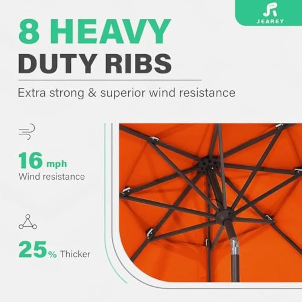 9FT 3-stufiger Terrassenschirm, Outdoor-Regenschirm, Tischschirme mit Druckknopf-Neigung und UV-Schutz für den Außenbereich, Garten-Pool-Regenschirm