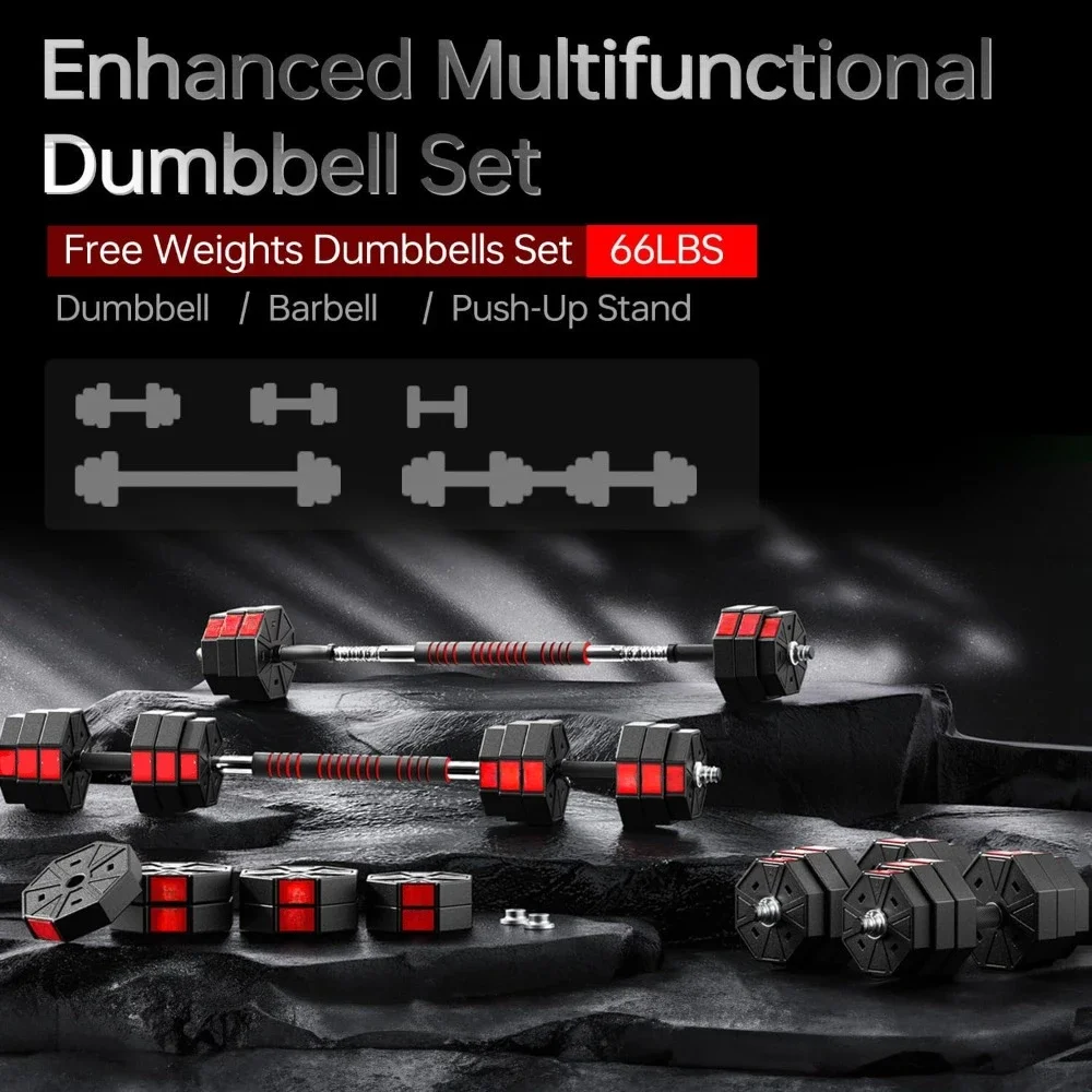 Adjustable Weights Dumbbells Set, 44Lbs 66Lbs 88Lbs 3 in 1 Adjustable Weights Dumbbells Barbell Set with Connecting Rod