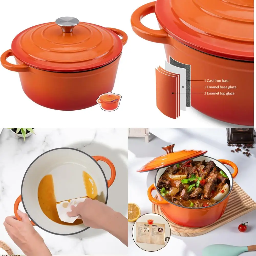 

Heavy-Duty Enamel Cast Iron Dutch Oven, 5.5 Quart, Orange, Ideal for Bread Baking, Braising, Stews, and Roasting