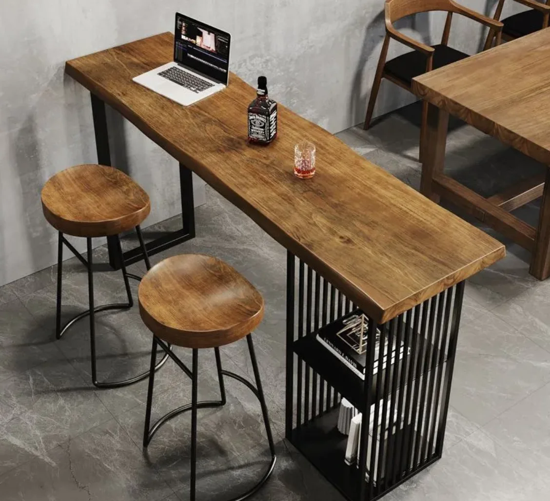

#Solid Wood Balcony Bar Table With High Feet Modern Design Durable Home & Kitchen For Restaurant Commercial Dining Apartment Use