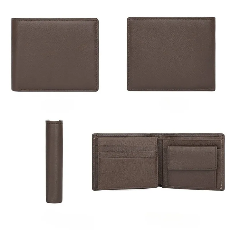 

Retro Casual Men's Genuine Leather Wallet Short Multi-card Coin Wallets US Dollar Clip Money Clip