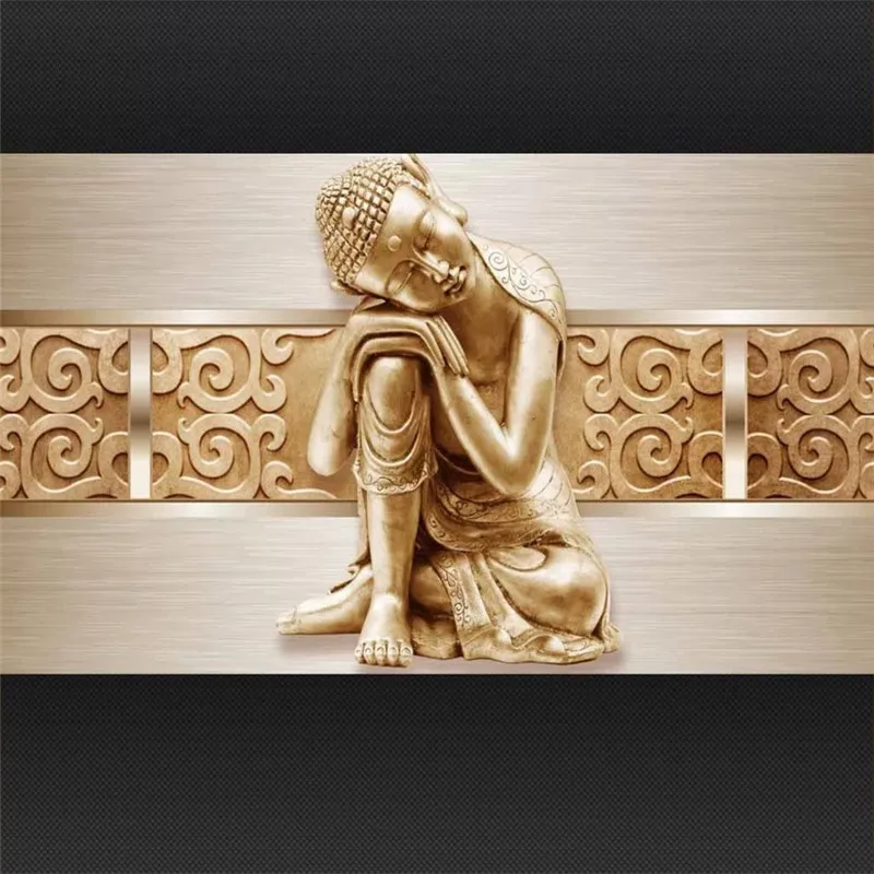 

3D Stereoscopic Golden Embossed Buddha Mural Wallpaper for Living Room Restaurant Hotel Industrial Decor Wall Papers Home Decor