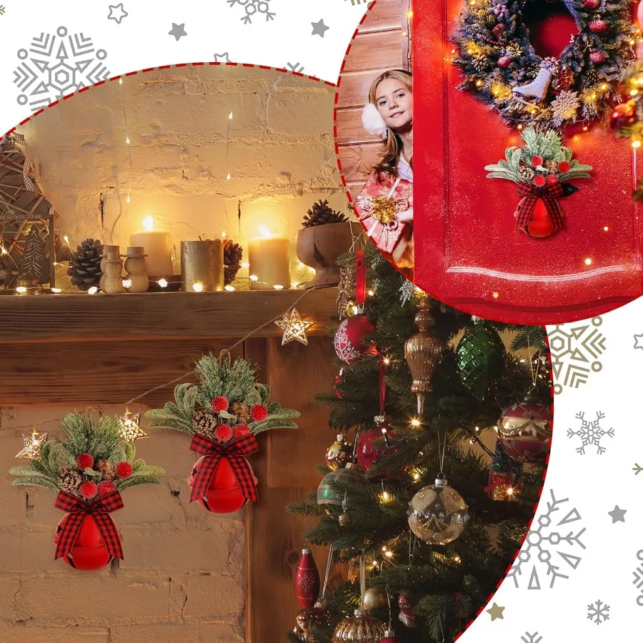 Leyndo عيد الميلاد مزلقة أجراس الهدال جرس زخرفة مع مخاريط الصنوبر التوت منقوشة القوس المعادن معلقة الديكور للمنزل عيد الميلاد #5