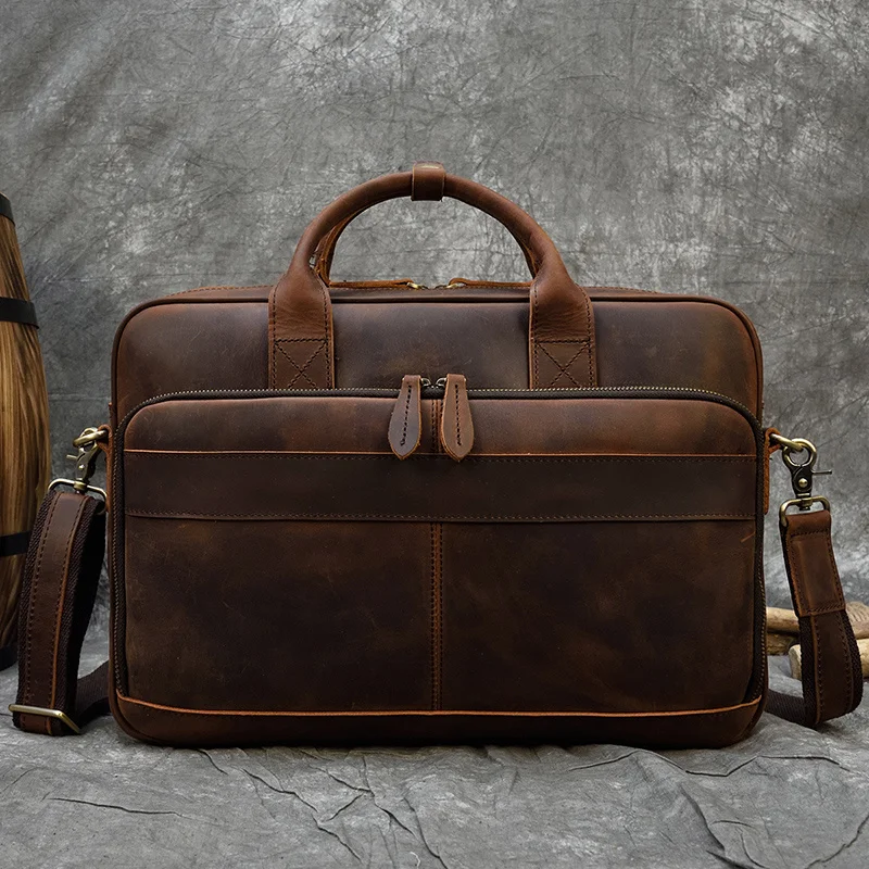 

Men Briefcase Genuine Leather Laptop Bag 15.6 inch PC Doctor Lawyer Computer Cowhide Male Cow