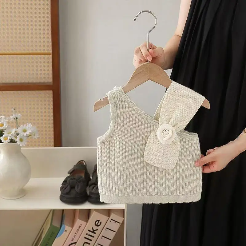 6M-6 Years Kids Bow Knit Vest Winter 2026 New Fashion Bowknot Cardigan Baby Girl Warm Sweater 80-120cm
