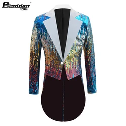 Men Colorful GradientSequin Tuxedo Jacket Tails Slim Fit Tailcoat Dress Coat Swallowtail Dinner Party Wedding Blazer Suit Jacket