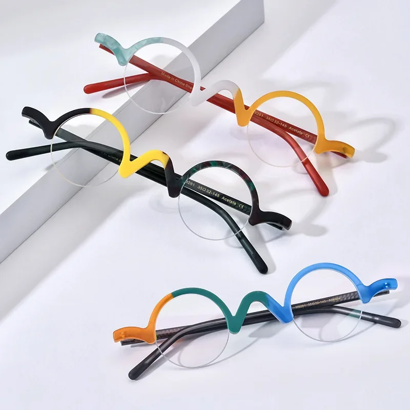 

Niche Literary Ultra-light Glasses Frame Fashion Mini Round Half Frame Retro Casual Spell Multi-color Personality Optical Glasse
