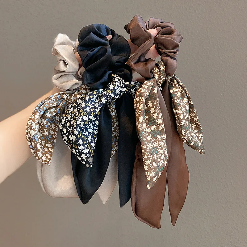 

South Korea 2025 Floral Ribbon Scrunchie Women Tie Accessory Flower Bow Hair Rope Printed