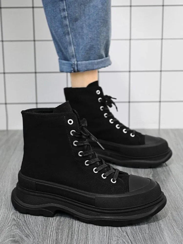 

Новое поступление 2025, мужские весенне-осенние высокие парусиновые туфли, универсальные студенческие спортивные модные туфли на толстой подошве на платформе для отдыха