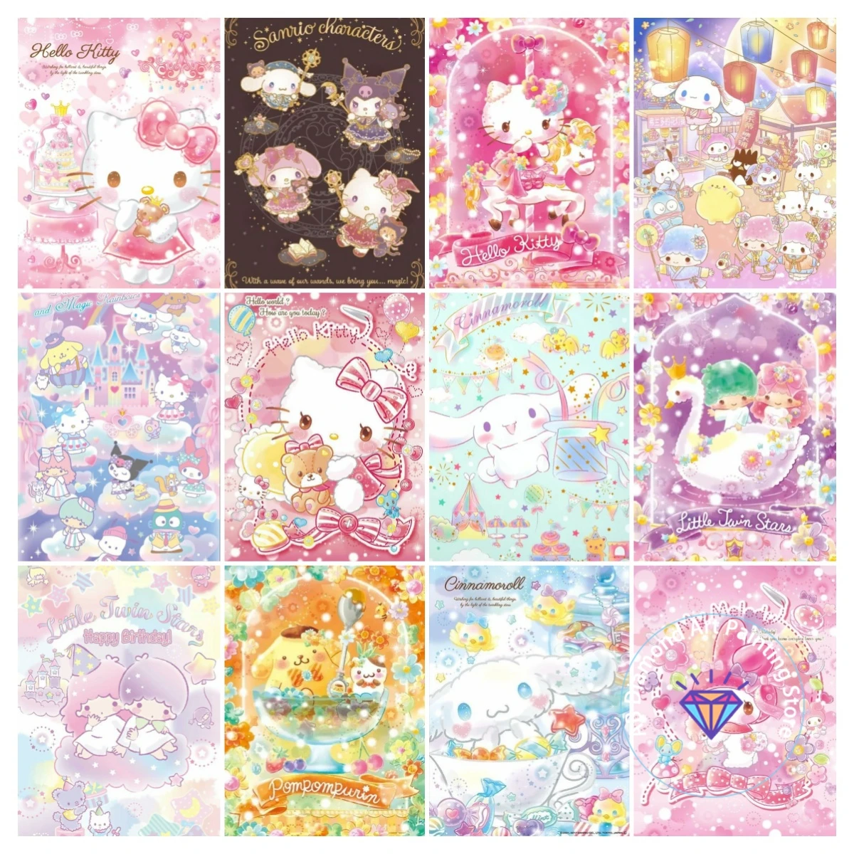 

Kawaii красочный набор для алмазной живописи «Hello Kitty My Melody» 5D DIY Алмазная вышивка ручной работы художественный подарок украшение дома