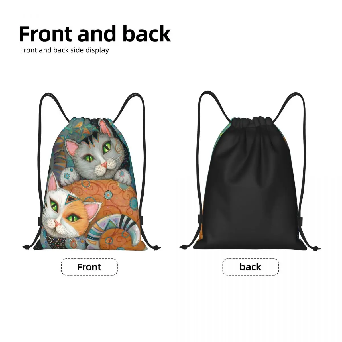 Custom Oil Painting Gustav Klimt Cat Drawstring Backpack Bags Women Men Lightweight Gym Sports Sackpack Sacks for Yoga