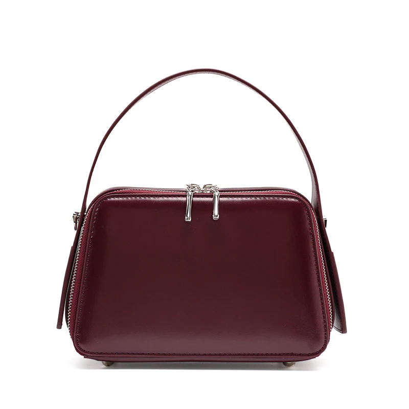 Aidrani Brown Split Leather Mini Tote – Women’s Smooth Cowhide Bag with Dual Zipper & Interior Pocket, Perfect for Daily Use