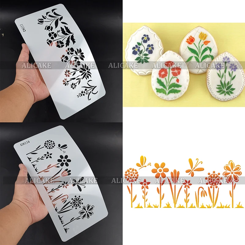 Cake Stencil Template Leaves Rose Red Flower Cake Decorating Tool Wedding Lace Fondant Plastic Drawing Biscuit Cookies Stencils