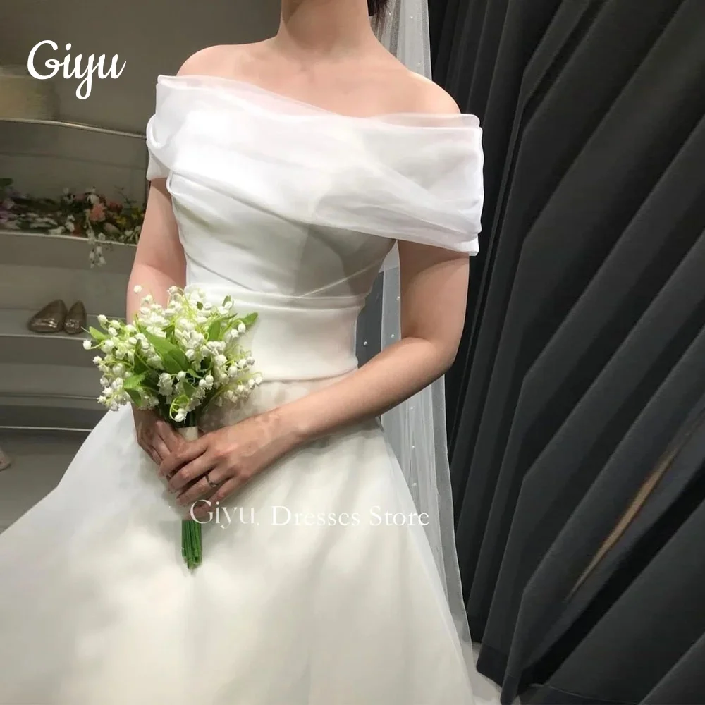 Giyu Korea Ivory Short Sleeves Elegant Organza Wedding Dresses 웨딩드레스 A-Line Off the Shoulder Customized Bride Gowns Plus Size