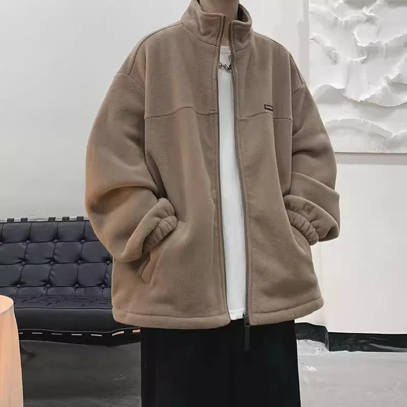 

Мужская куртка с воротником-стойкой размера плюс, свободная посадка, повседневная верхняя одежда, модная уличная одежда, весенняя молодежная смесь полиэстера