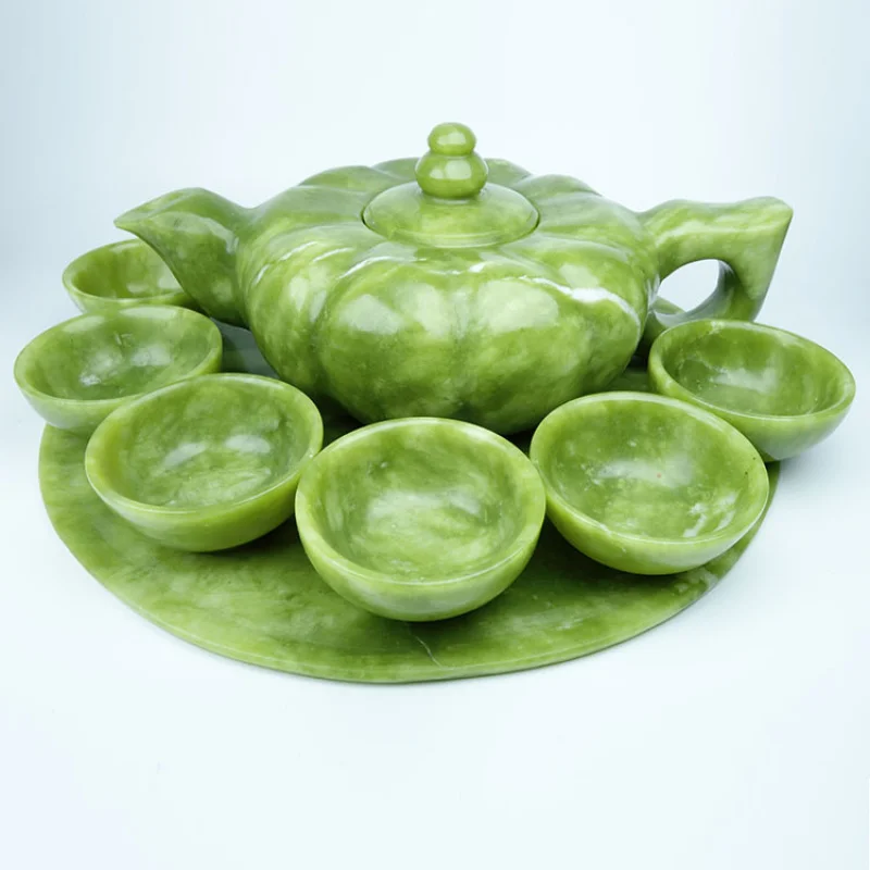 

Nanyu Qingyu Green Jade Pumpkin Tea Set Teapot Teacup Tea Tray Jade Ornament Decoration Practical Gift