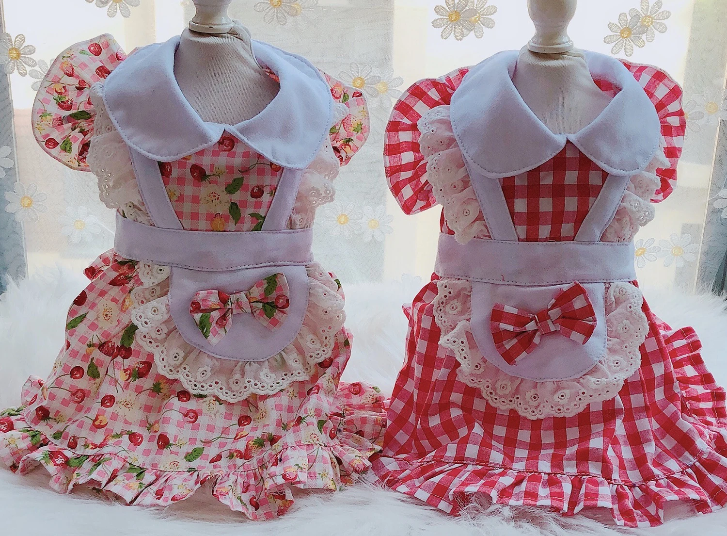 Princess Dog Cat Dress Plaid Floral Design Pet Puppy Skirt Spring/Summer Clothes Outfit