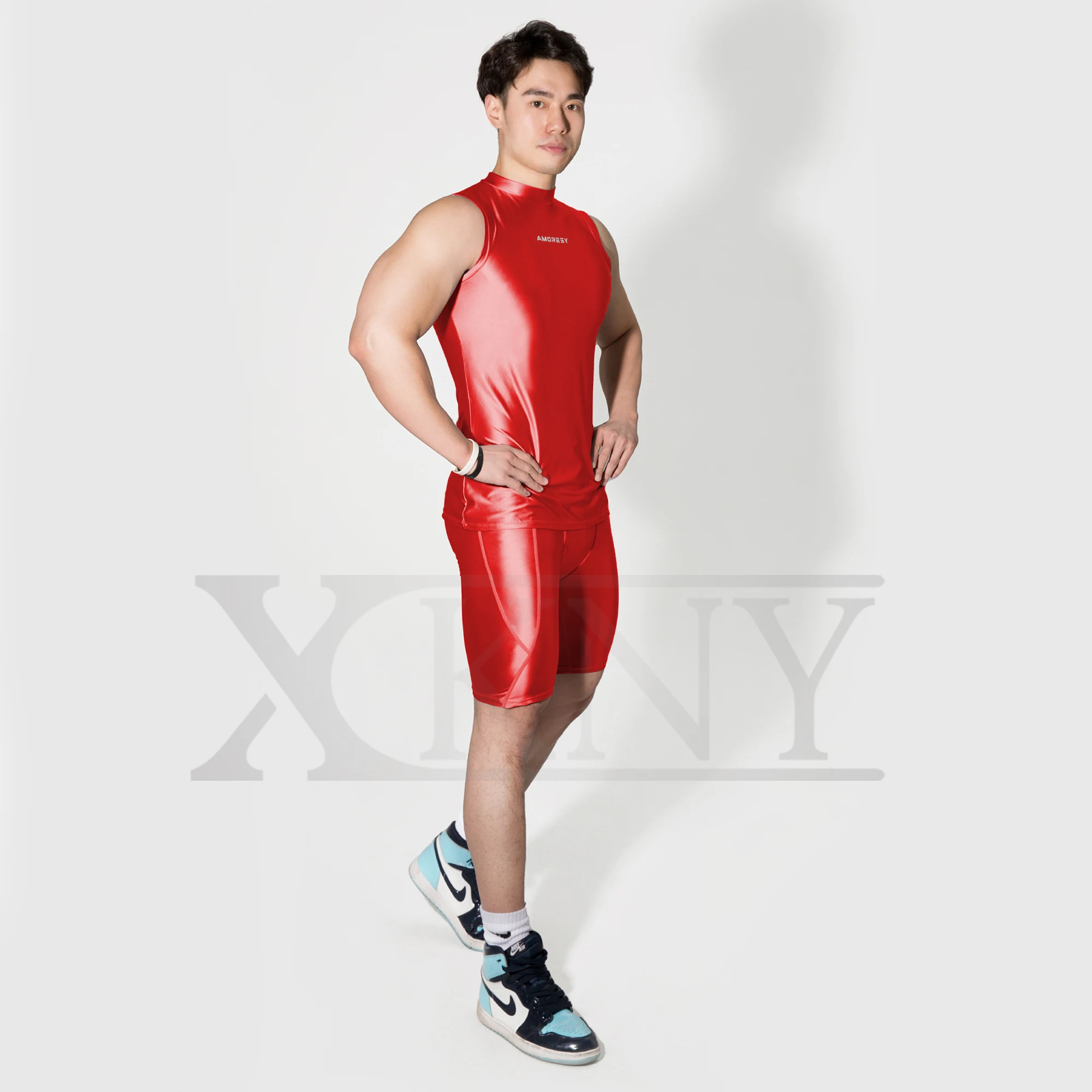 XCKNY men Silk GLOSSY suit sexy luster High Waist Shorts Pants smooth bodybuilding oily shiny Yoga running sportswear AMORESY