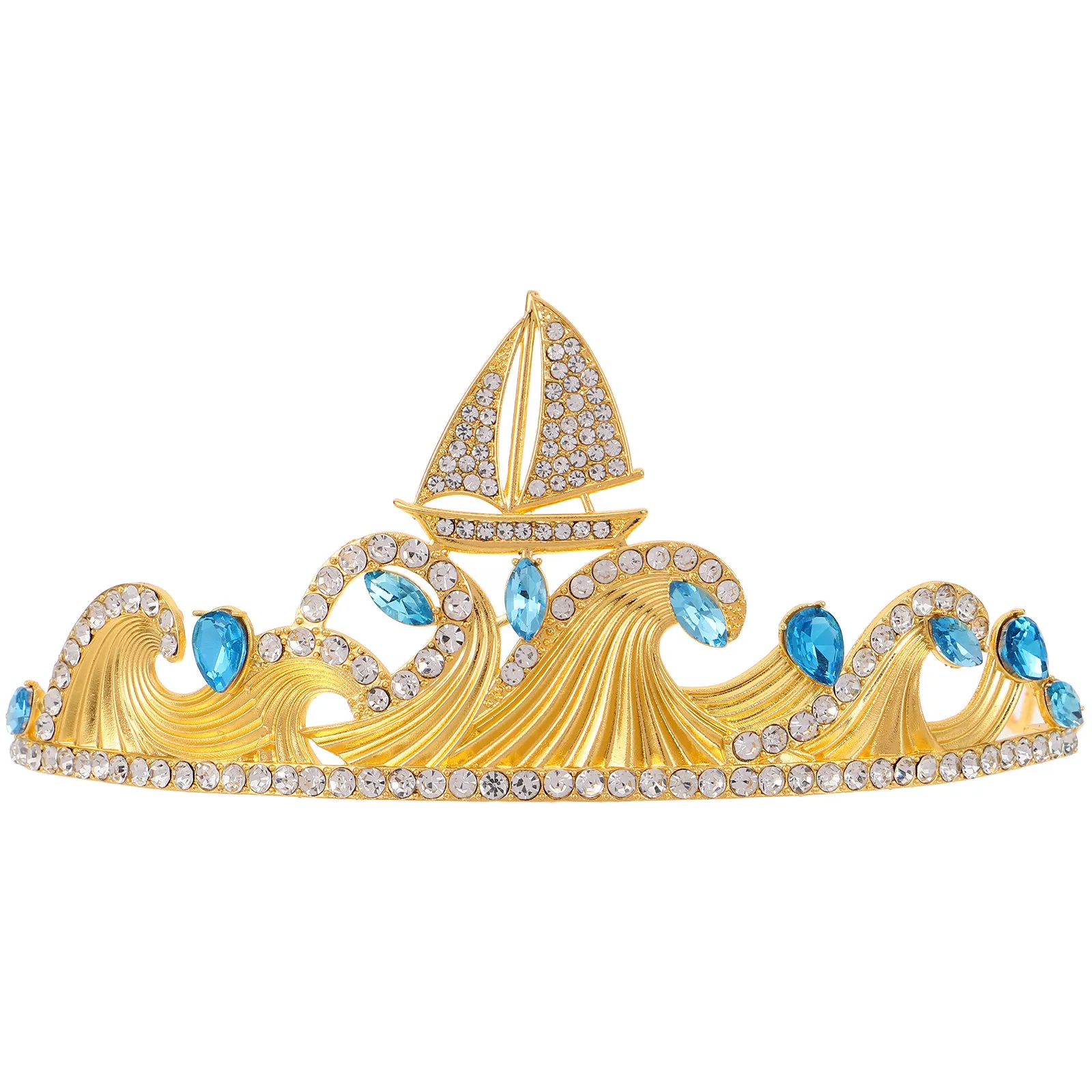 

Rhinestone Sailboat Crystal Tiara Headband Mermaid Costume Accessories Birthday Prom Party Princess Waves Tiara