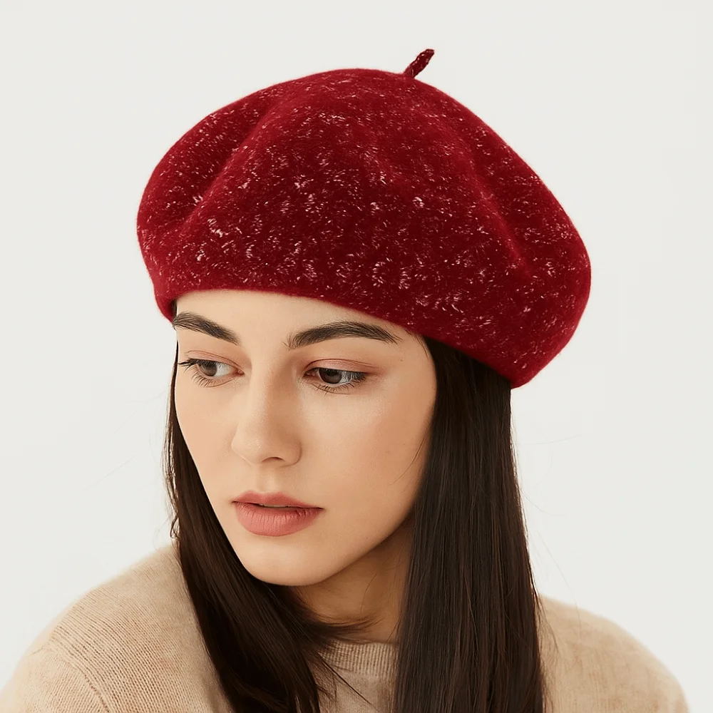 

Vintage Wool Women Berets Knitted Elastic British Beanie Hat Keep Warm Korean Style Painter Caps Winter