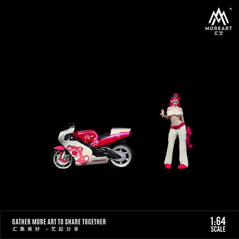 Moreart-Ensemble de figurines en résine pour fille, ours fraise, moto, échelle 1:64