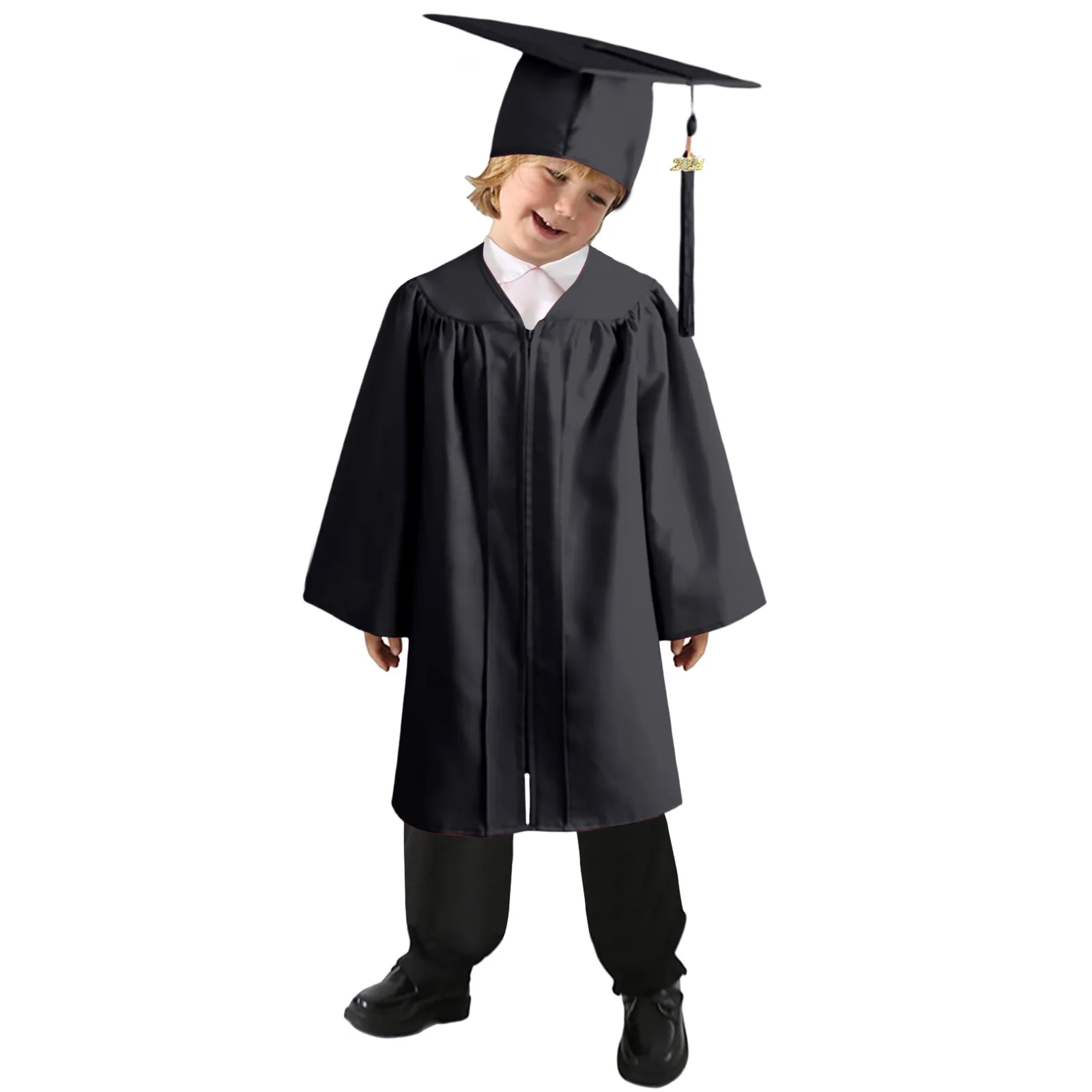 

2024 Kids Primary School Graduation Costume Kindergarten Bachelor Gown Academinc Uniform Boy Gilr Photography Robe Hat Set