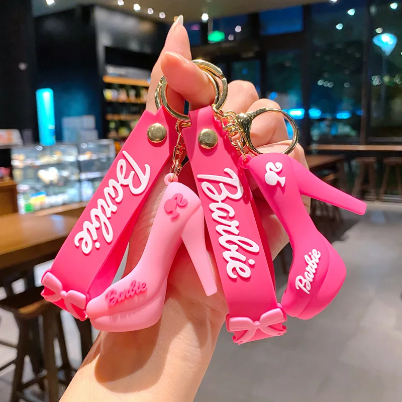 Cartoon Barbie Pvc Keychains Pink Barbie Figure Love Heart Pendant Key Chains Women Bag Car Key Holder Keyrins Accessories Gifts