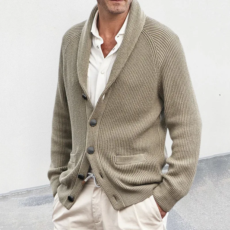 

European American Style Sweater Cardigan Men, Turn-Down Collar Long Sleeve Knitted, Autumn and Winter Fashion Swe