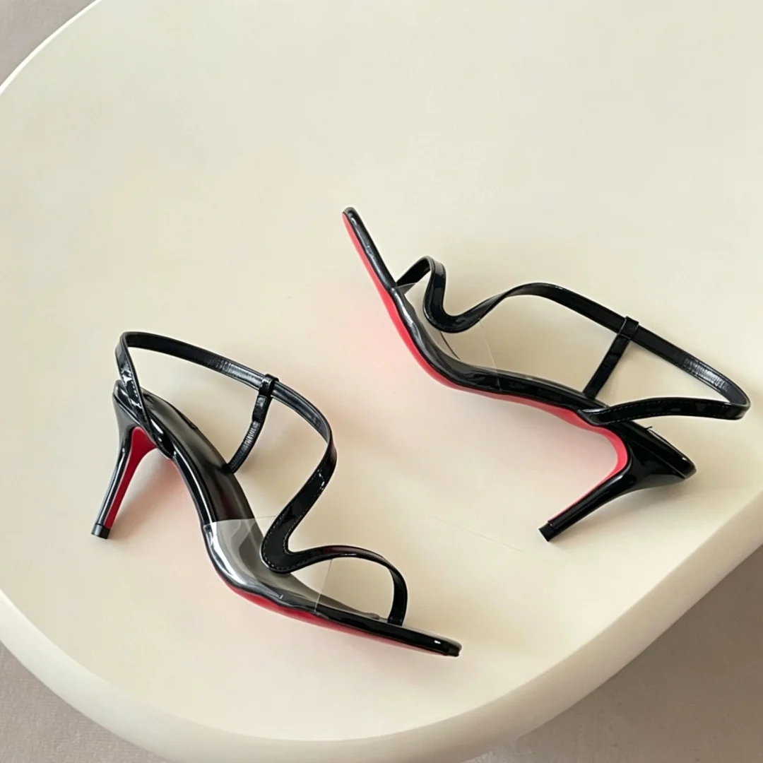 Luxury Brand Women's Wedding Party Dress Shoes Ladies S‑shaped Strap Sandals Red Sole Stiletto High Heels Slingback Open Toe view 5