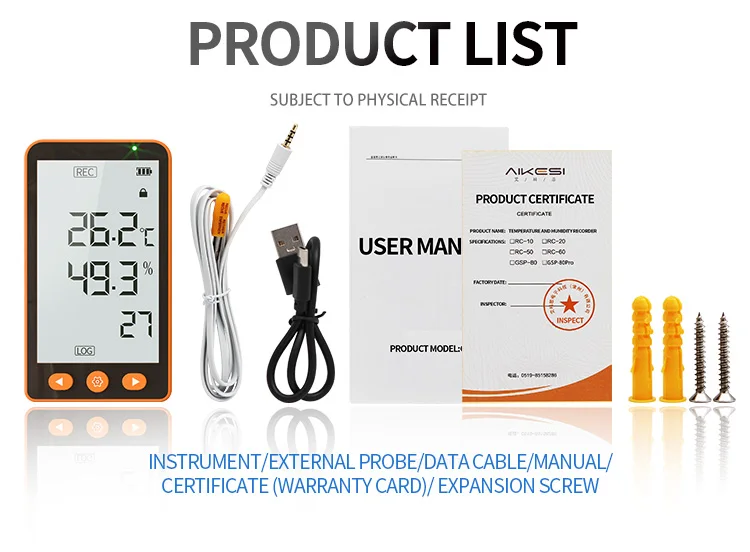 Aikesi GSP-80Pro LCD Data Logger USB Type-C รายงาน PDF อุณหภูมิและความชื้น Data Logger CE FCC ROHS ใบรับรอง