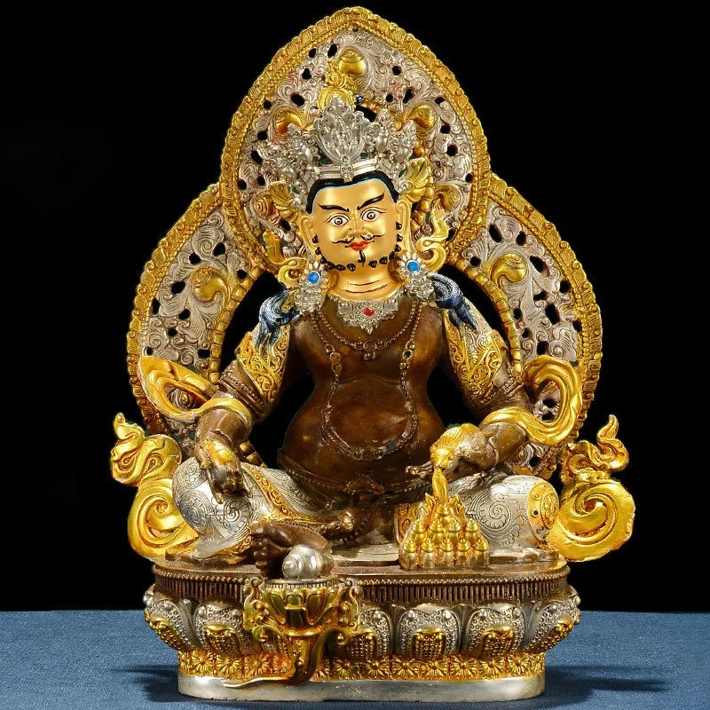 CZ Tibetan Village Full Gilt Copper Ornament Yellow God of Wealth Statue Seiko Carving Crafts Interior Home Sculpture
